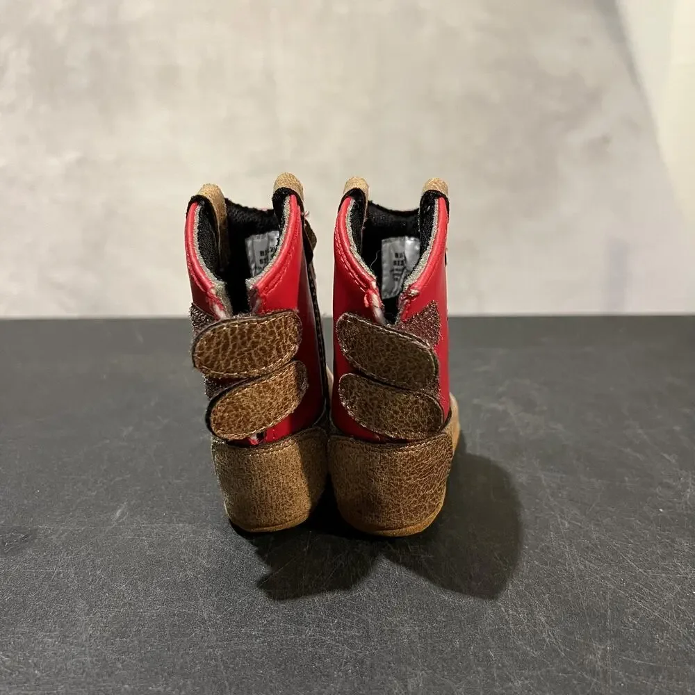 Old West Cowboy Boots Infant Size 1c Red Western Horseshoe Soft Sole Crib